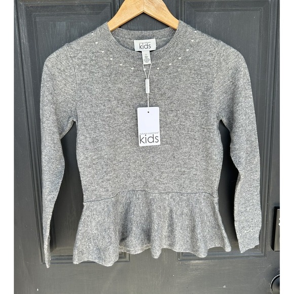 Autumn Cashmere Kids Studded Peplum Sweater Coin Silver Gray Size 12 NWT - Picture 1 of 9